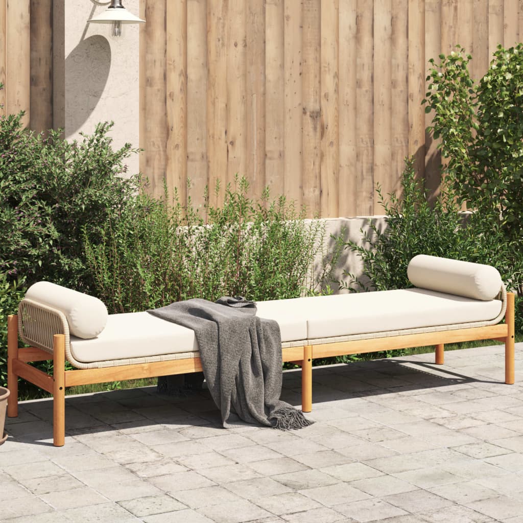 Patio Bench with Cushion Gray Poly Rattan Acacia