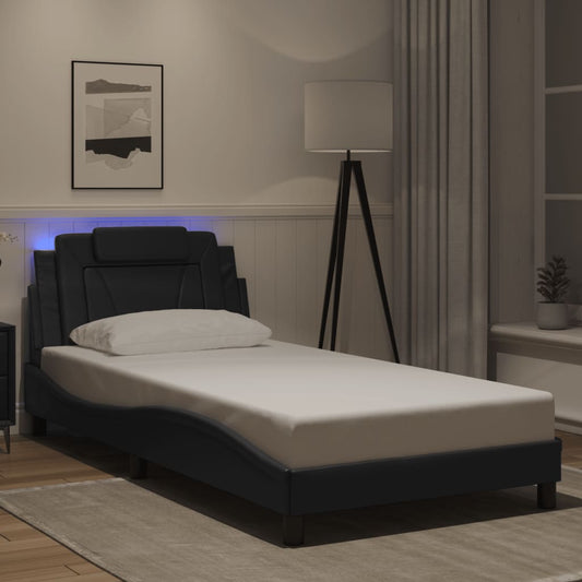 Bed Frame with LED without Mattress Black 39.4"x74.8"