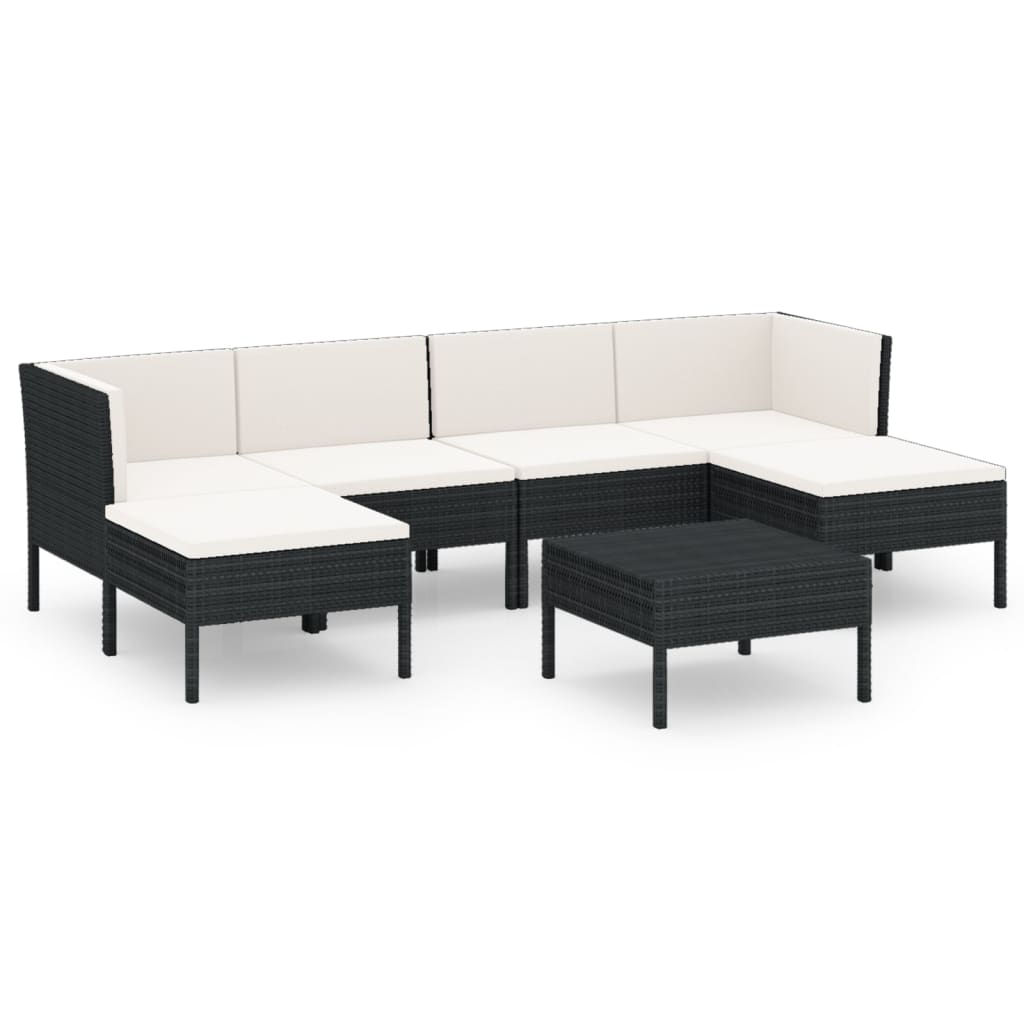 7 Piece Patio Lounge Set with Cushions Poly Rattan Black