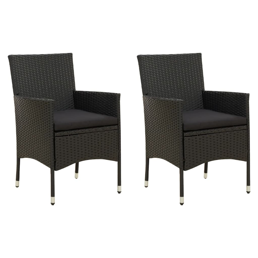 Patio Chairs with Cushions 2 pcs Poly Rattan Black