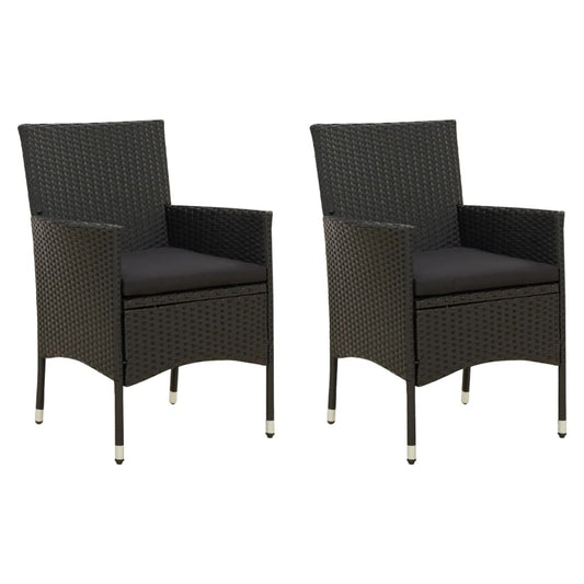 Patio Chairs with Cushions 2 pcs Poly Rattan Black