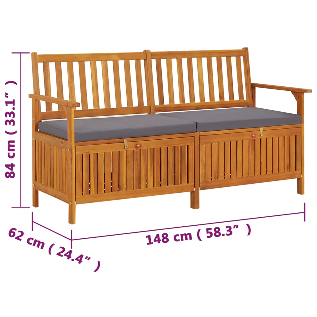 Storage Bench with Cushion 58.3" Solid Wood Acacia