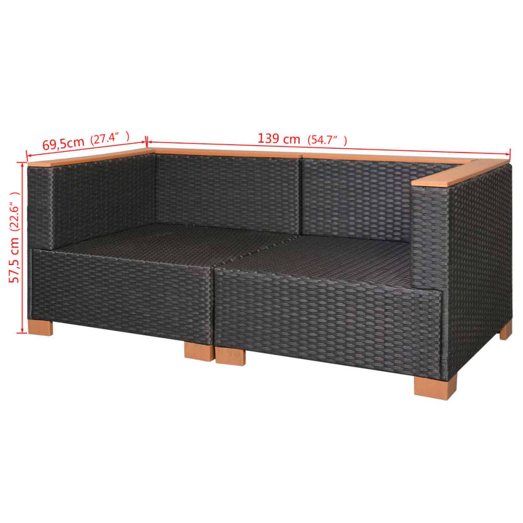 Patio Sofa Poly Rattan Black