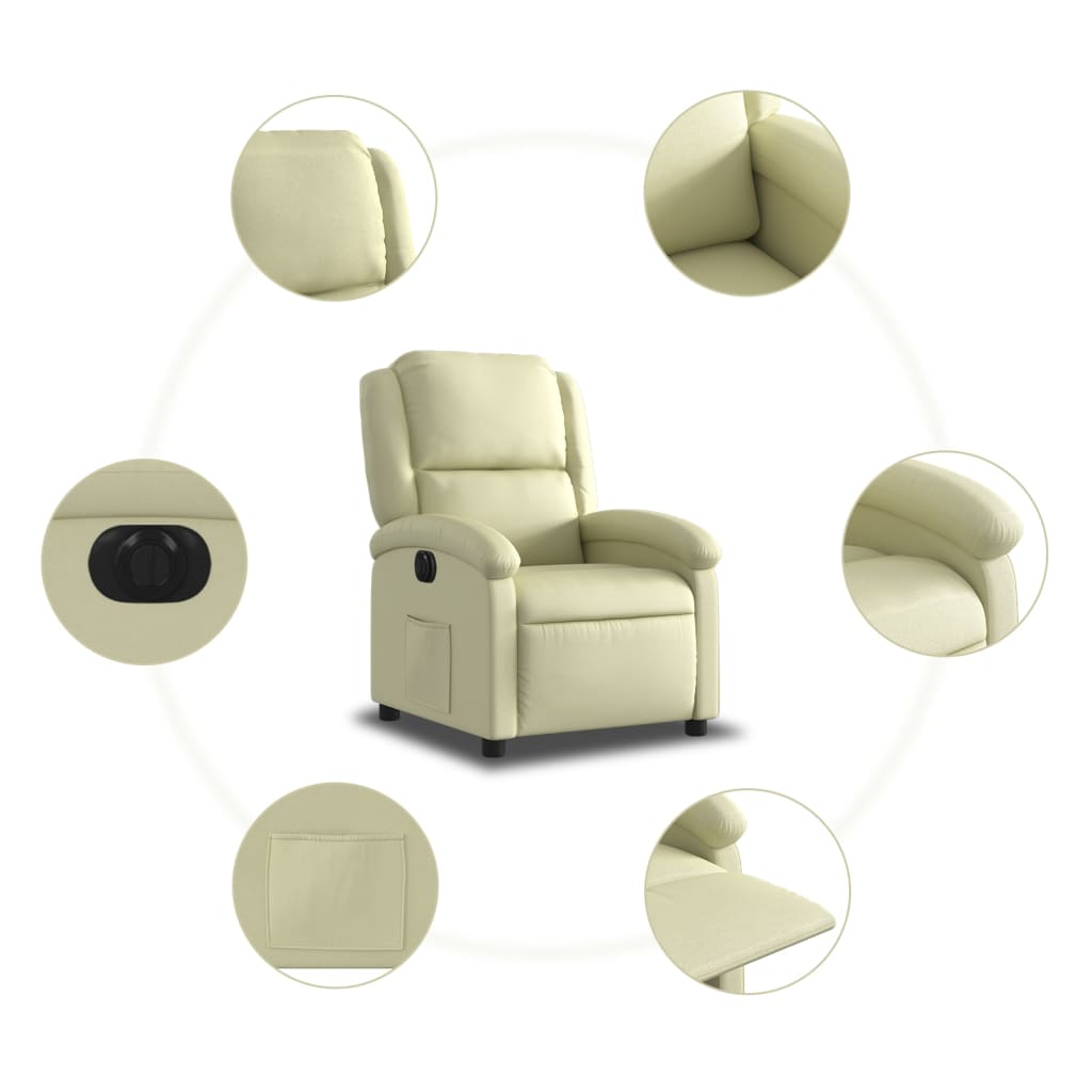 Electric Recliner Chair Cream Real Leather