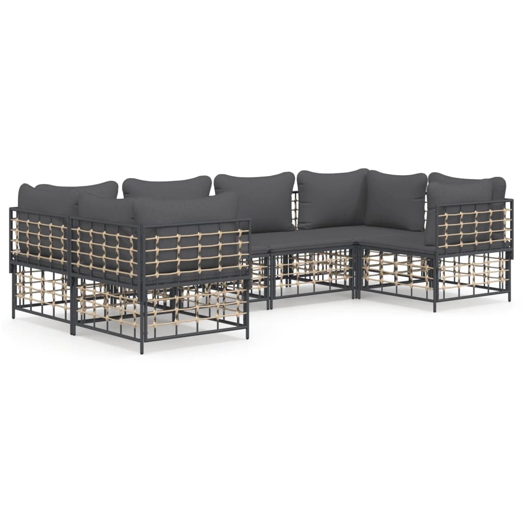 6 Piece Patio Lounge Set with Cushions Anthracite Poly Rattan