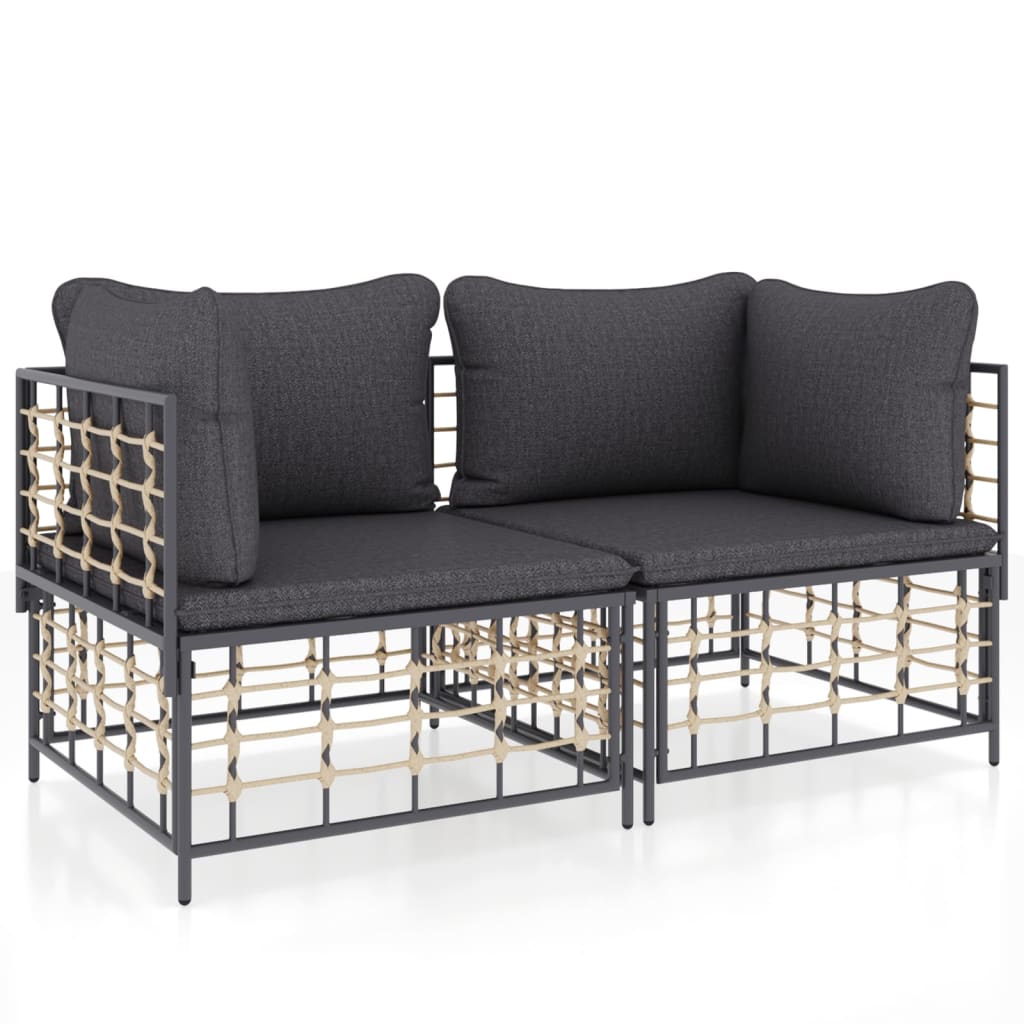 Sectional Corner Sofas with Cushions 2 pcs Poly Rattan