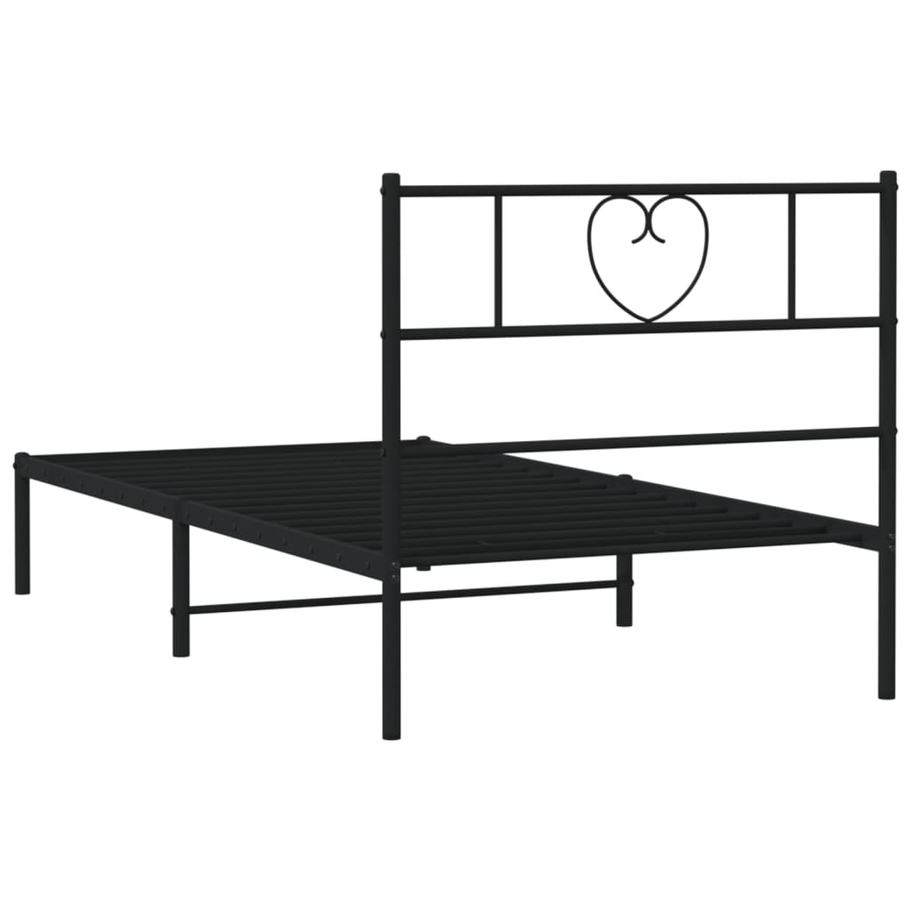 Metal Bed Frame without Mattress with Headboard Black 39.4"x74.8"