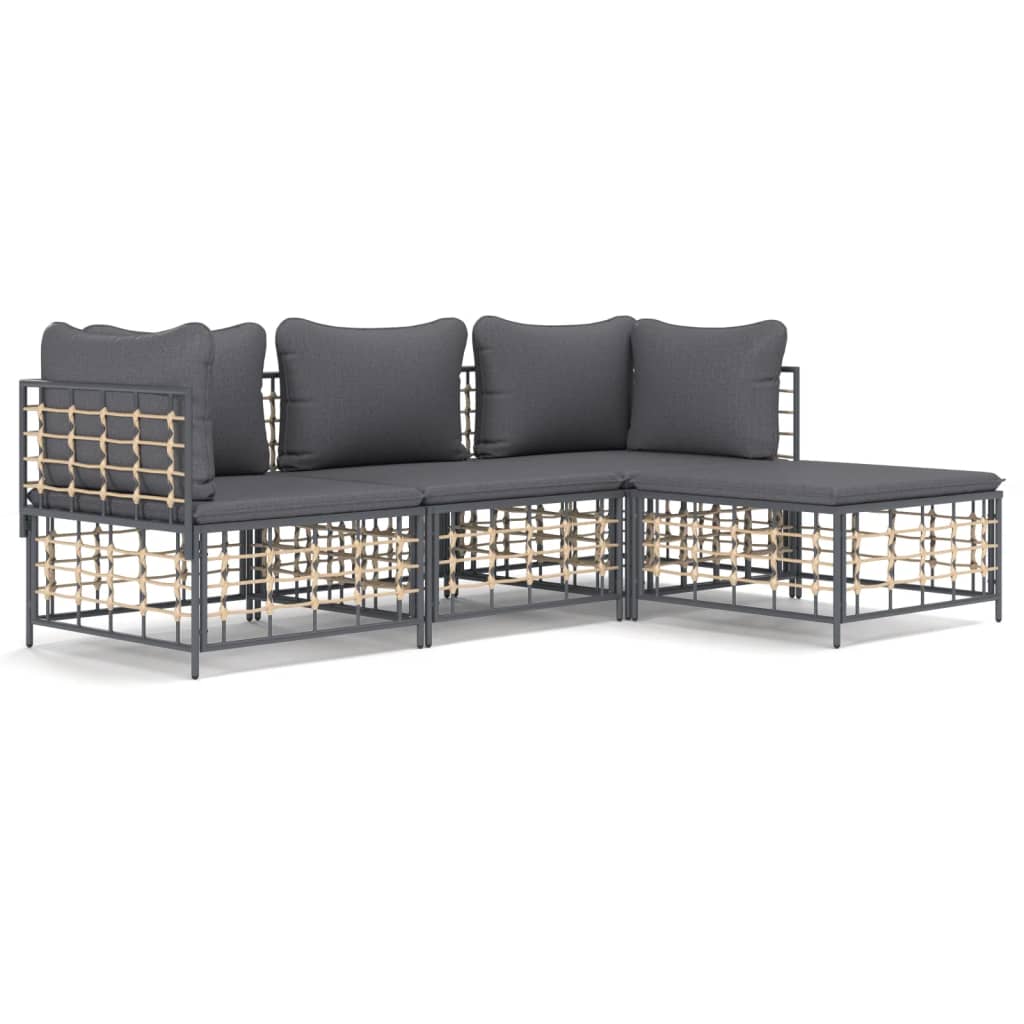 4 Piece Patio Lounge Set with Cushions Anthracite Poly Rattan