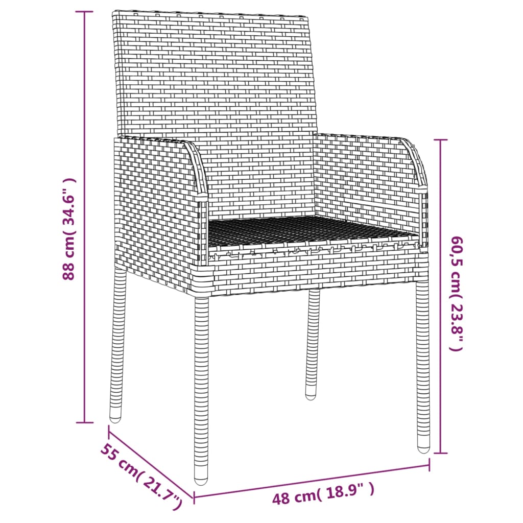 Patio Chairs with Cushions 2 pcs Poly Rattan Gray