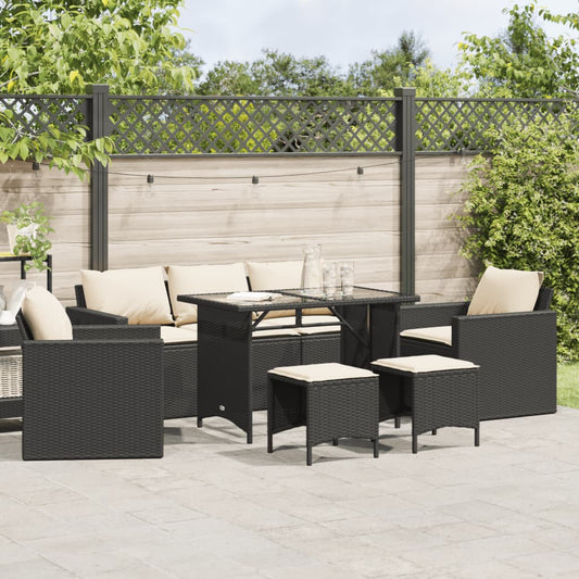 6 Piece Patio Sofa Set with Cushions Black Poly Rattan