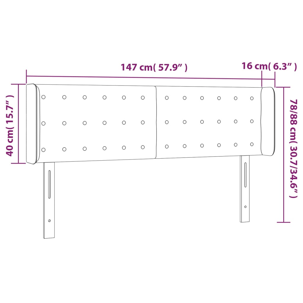 Headboard with Ears Black 57.9"x6.3"x30.7"/34.6" Faux Leather