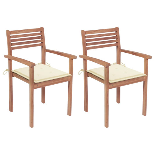 Patio Chairs 2 pcs with Cream Cushions Solid Teak Wood