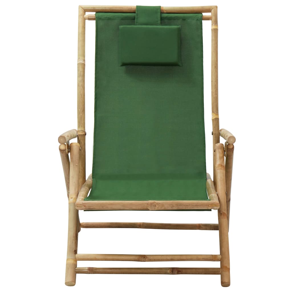 Reclining Relaxing Chair Green Bamboo and Fabric