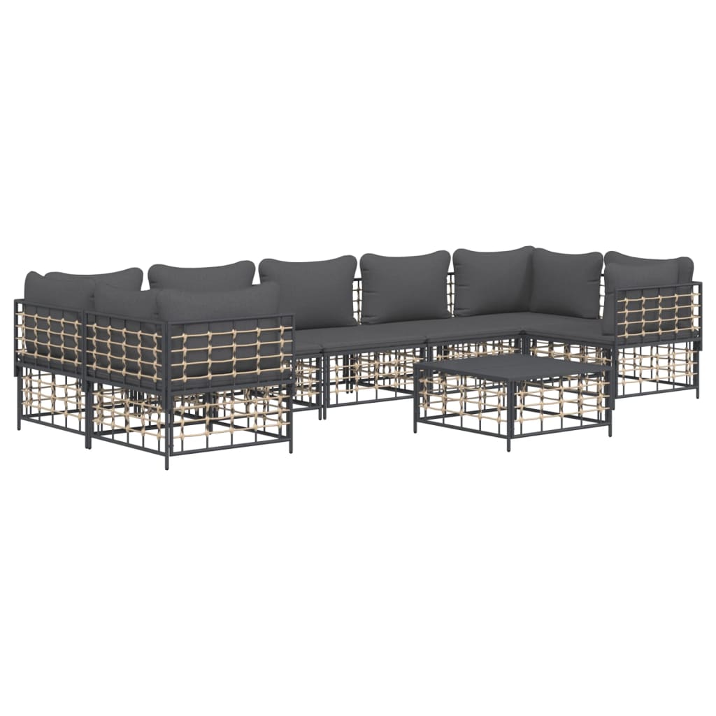 8 Piece Patio Lounge Set with Cushions Anthracite Poly Rattan