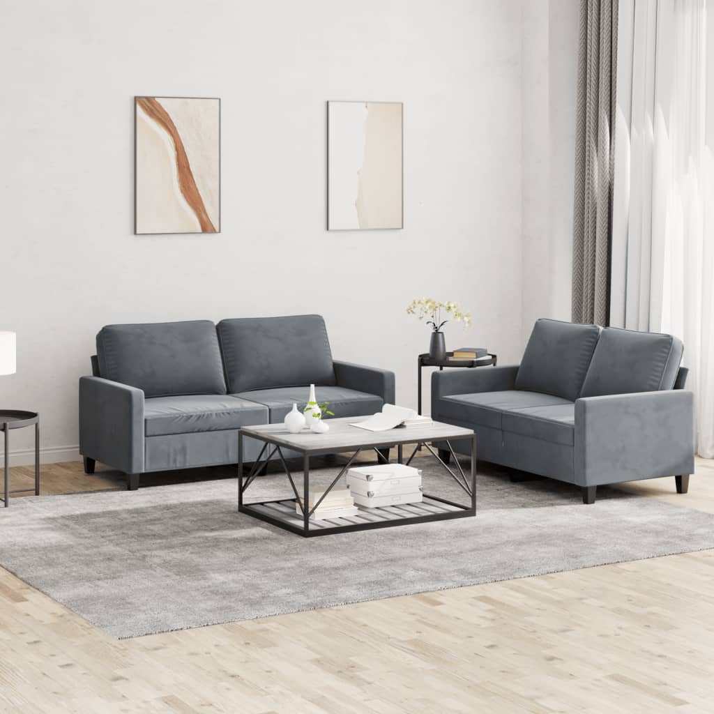 2 Piece Sofa Set with Cushions Light Gray Velvet