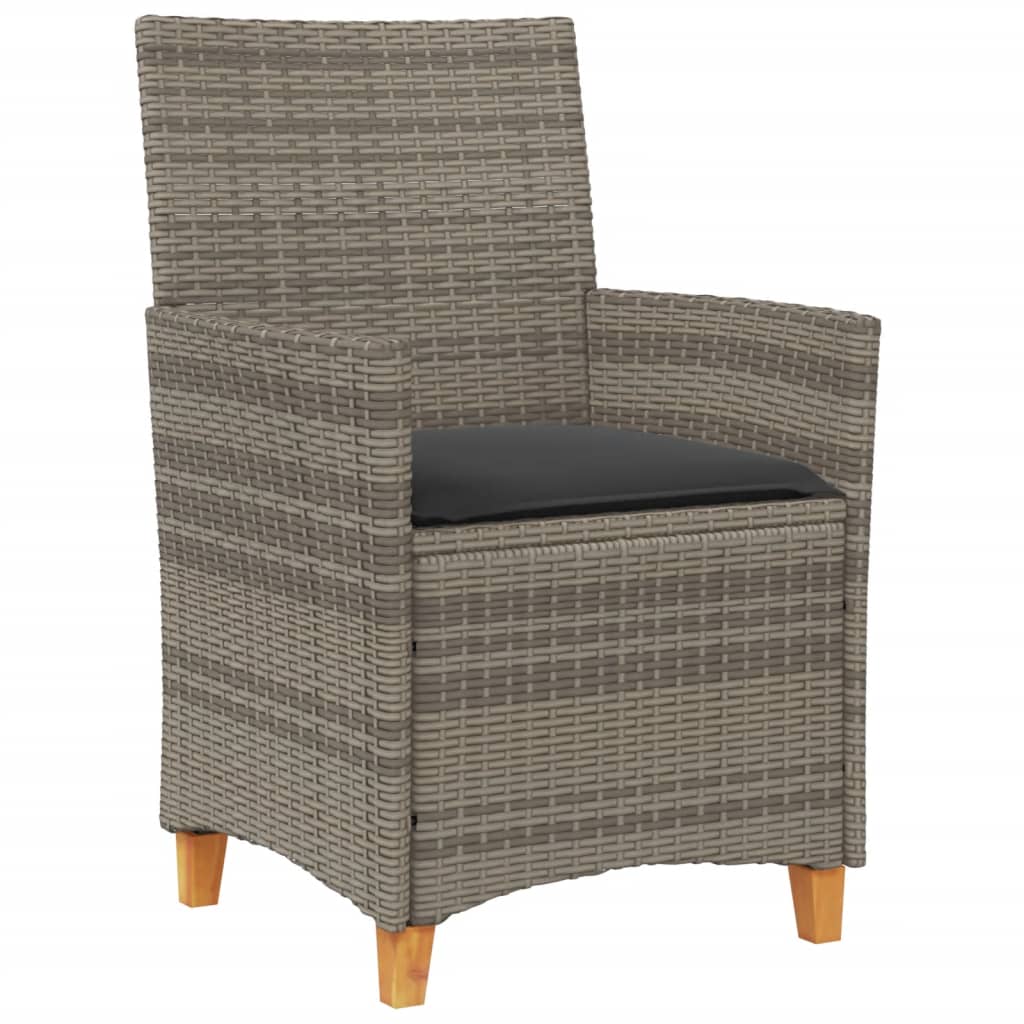 Patio Chairs with Cushions 2 pcs Gray Poly Rattan&Solid Wood