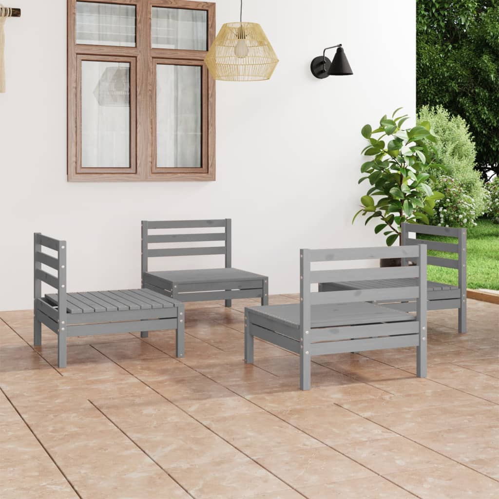 4 Piece Patio Lounge Set Black Solid Pinewood