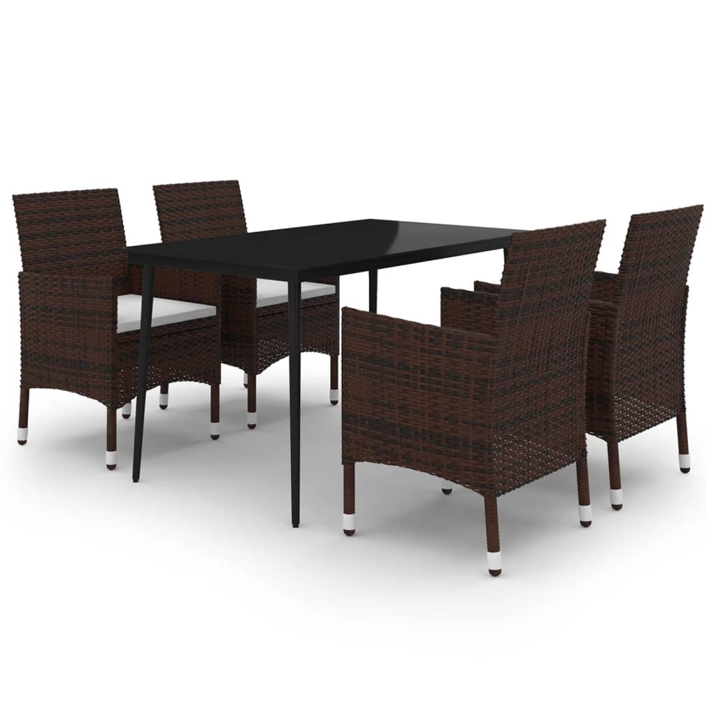 5 Piece Patio Dining Set with Cushions Poly Rattan and Glass