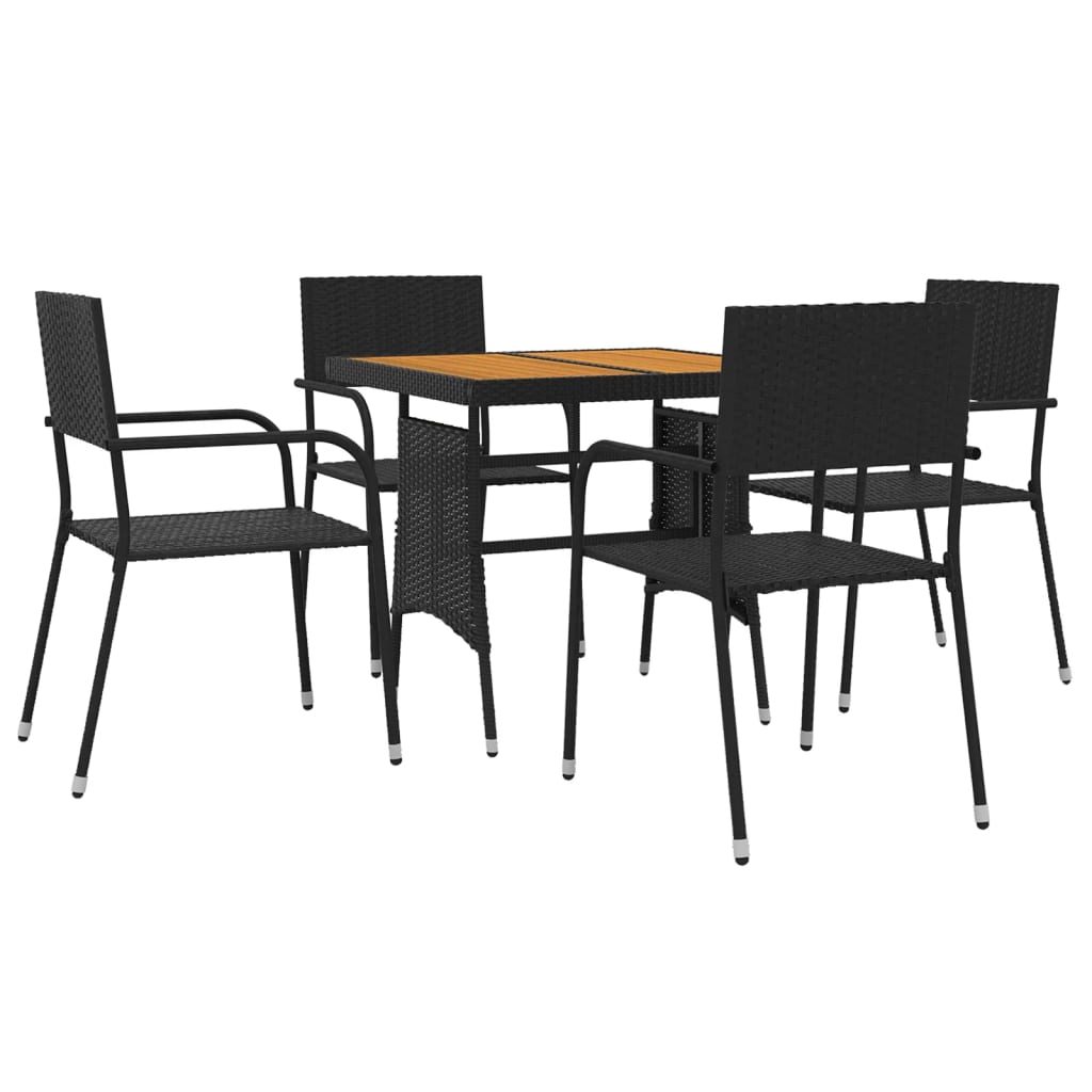 5 Piece Patio Dining Set Poly Rattan Black