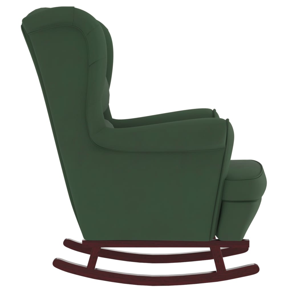 Rocking Chair with Solid Wood Rubber Legs Dark Green Velvet