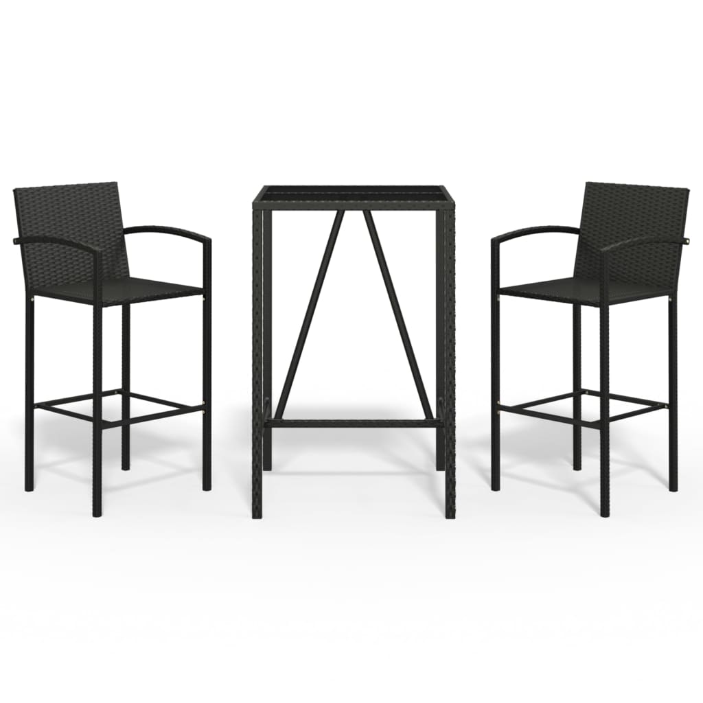 3 Piece Patio Bar Set Black Poly Rattan