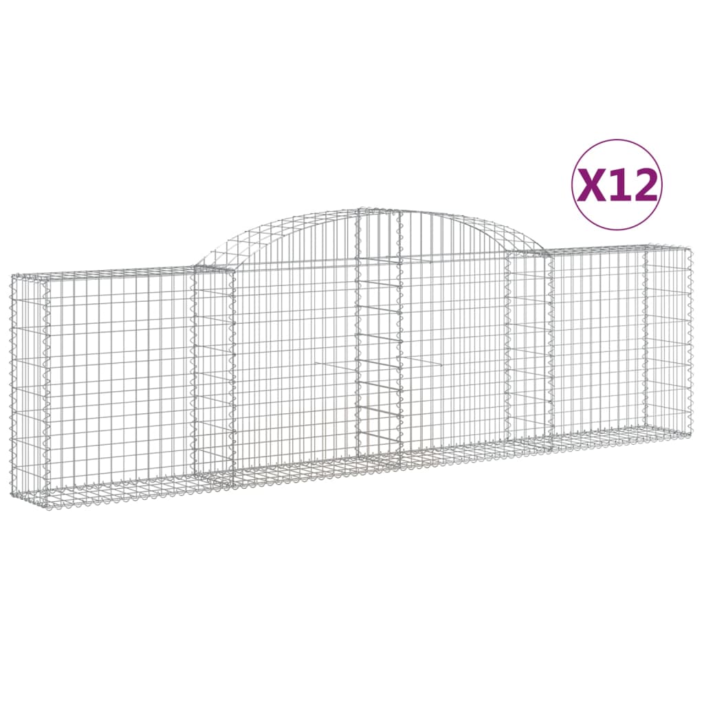 Arched Gabion Baskets 12 pcs 118.1"x11.8"x31.5"/39.4" Galvanized Iron