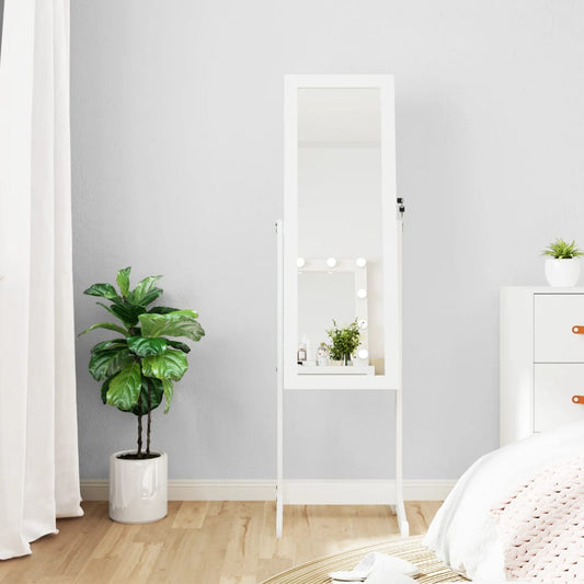 Mirror Jewellery Cabinet with LED Lights Free Standing White