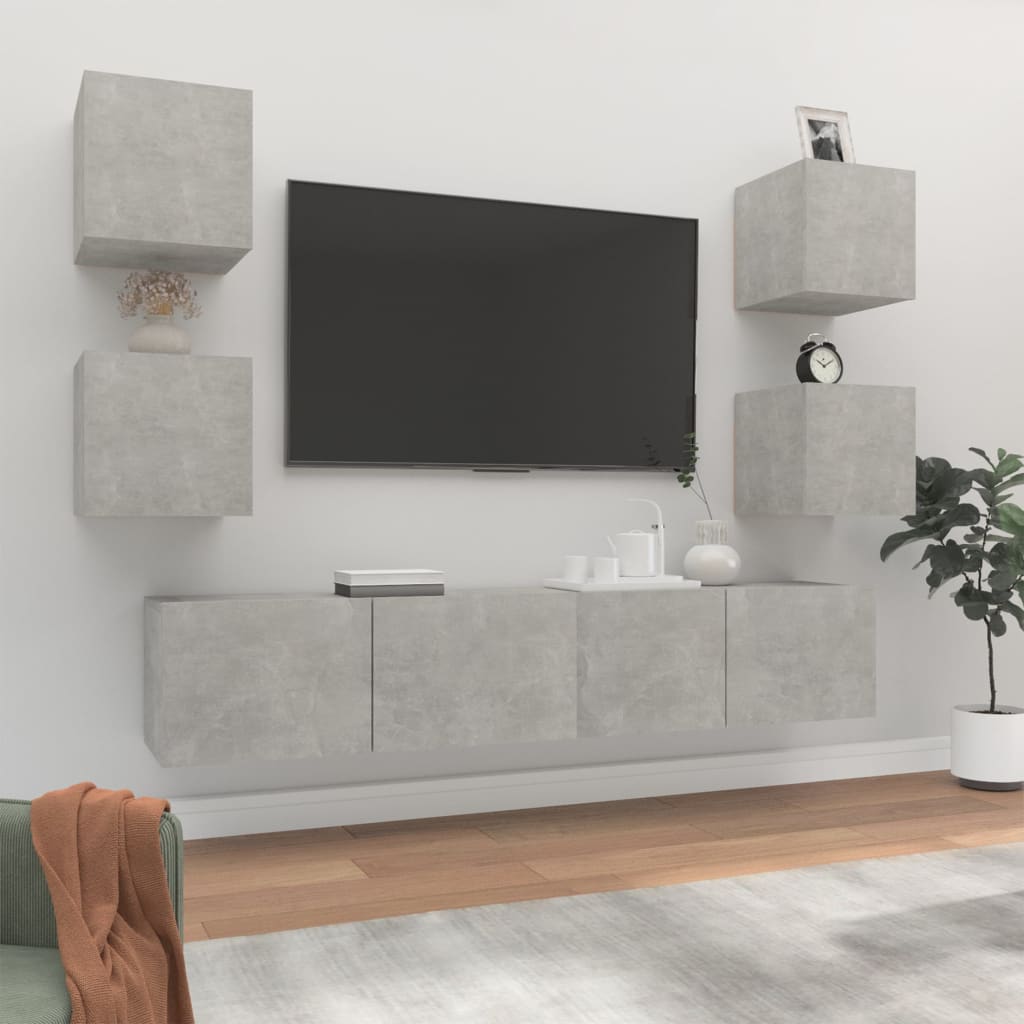 6 Piece TV Stand Set White Engineered Wood