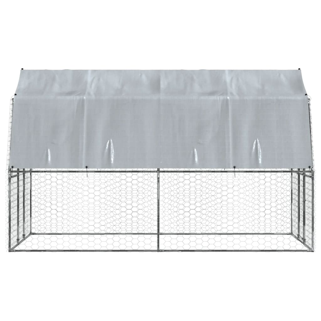 Dog Cage with Roof and Door Silver Galvanized Steel