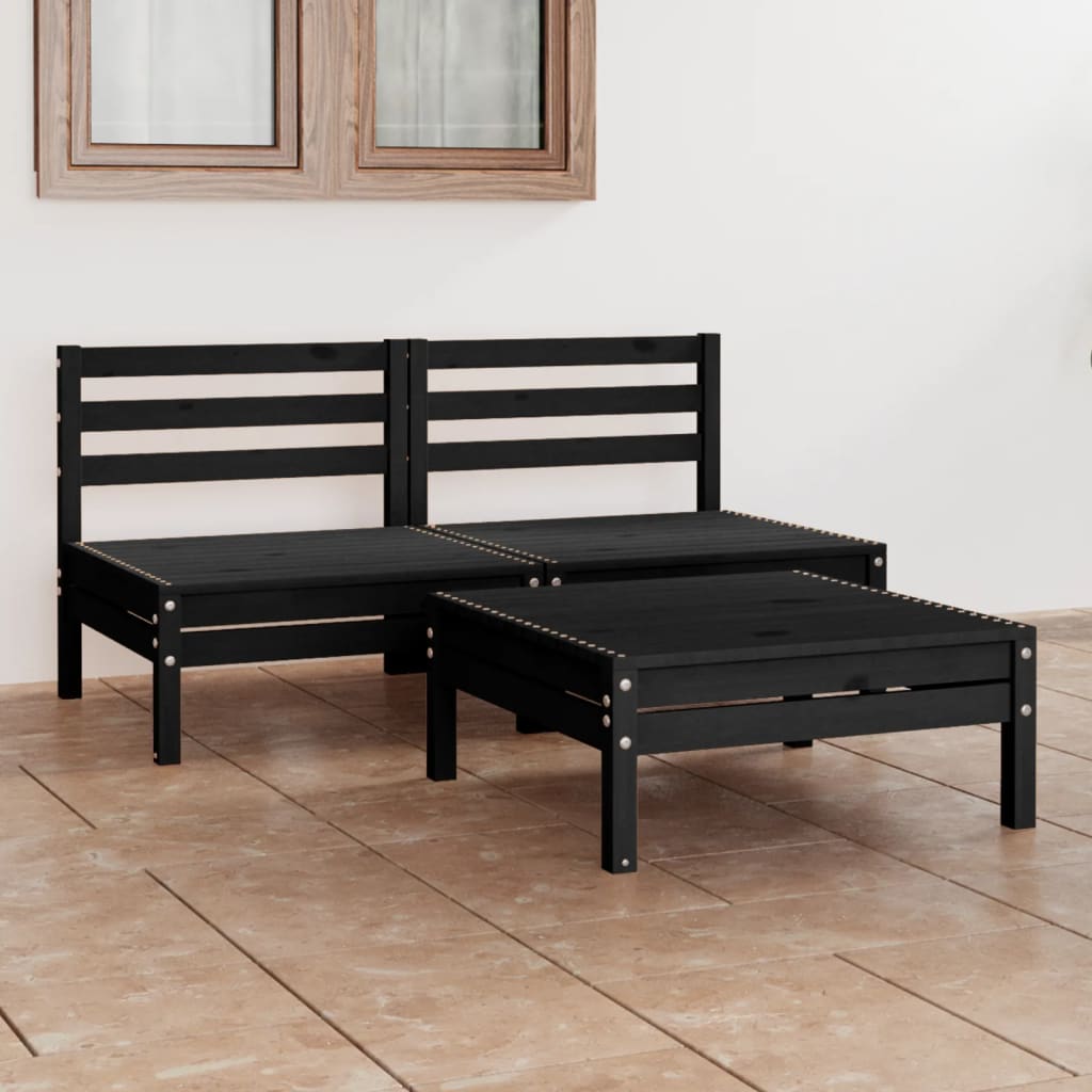 3 Piece Patio Lounge Set Black Solid Wood Pine