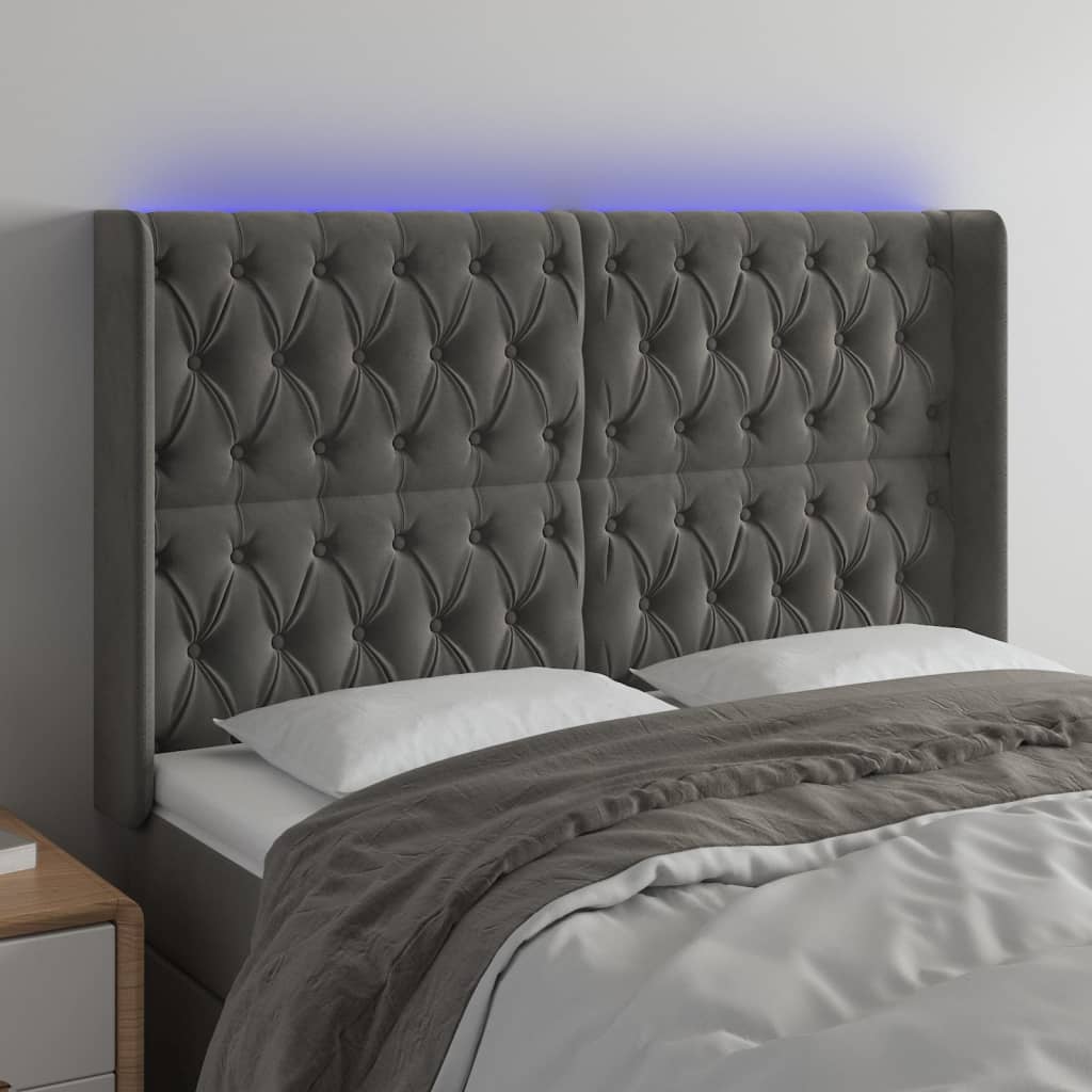 LED Headboard Light Gray 64.2"x6.3"x30.7"/34.6" Velvet