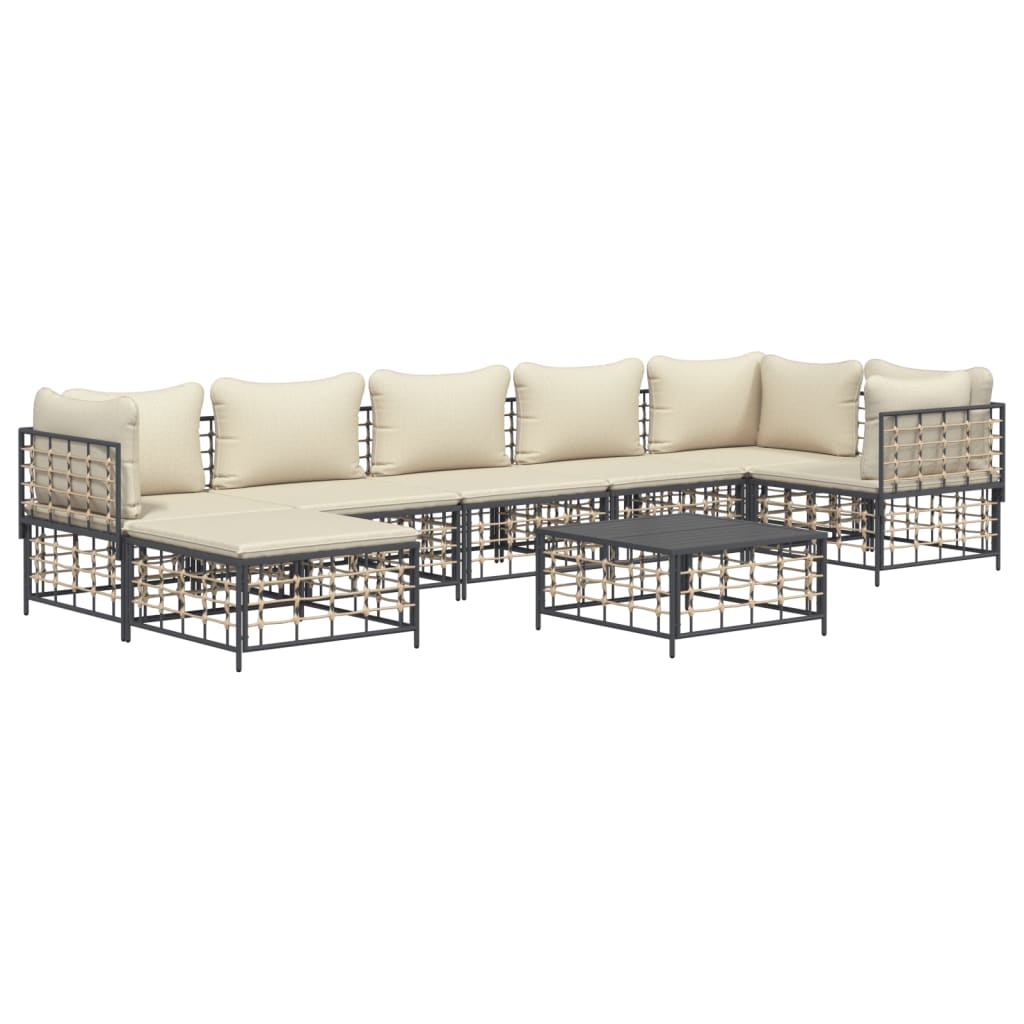 8 Piece Patio Lounge Set with Cushions Anthracite Poly Rattan