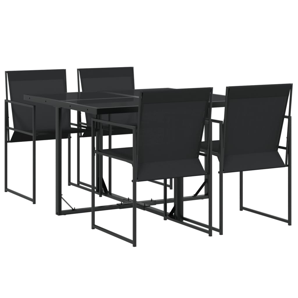 5 Piece Patio Dining Set Black Textilene