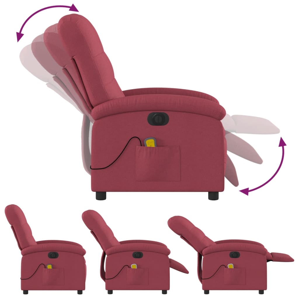 Electric Massage Recliner Chair Wine Red Fabric