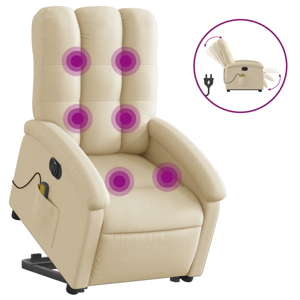 Electric Stand up Massage Recliner Chair Cream Fabric