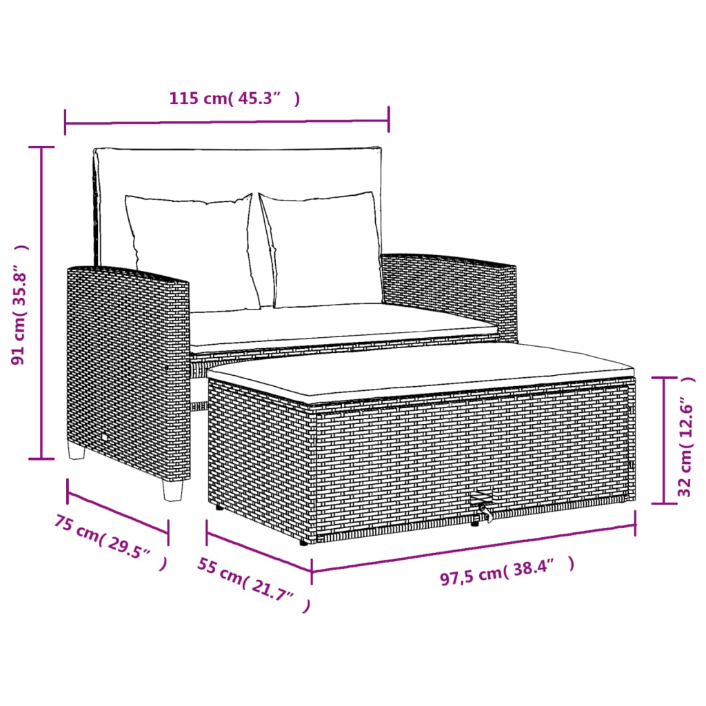 Patio Sofa with Cushions 2-Seater Gray Poly Rattan