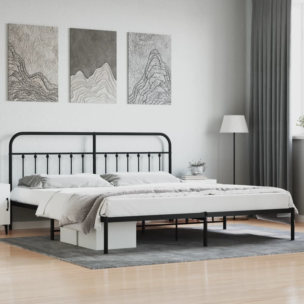 Metal Bed Frame without Mattress with Headboard Black 76"x79.9"