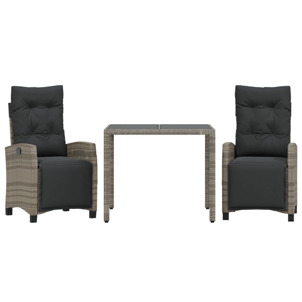 3 Piece Patio Dining Set with Cushions Gray Poly Rattan