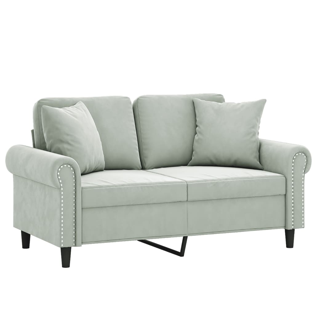 2-Seater Sofa with Throw Pillows Light Gray 47.2" Velvet