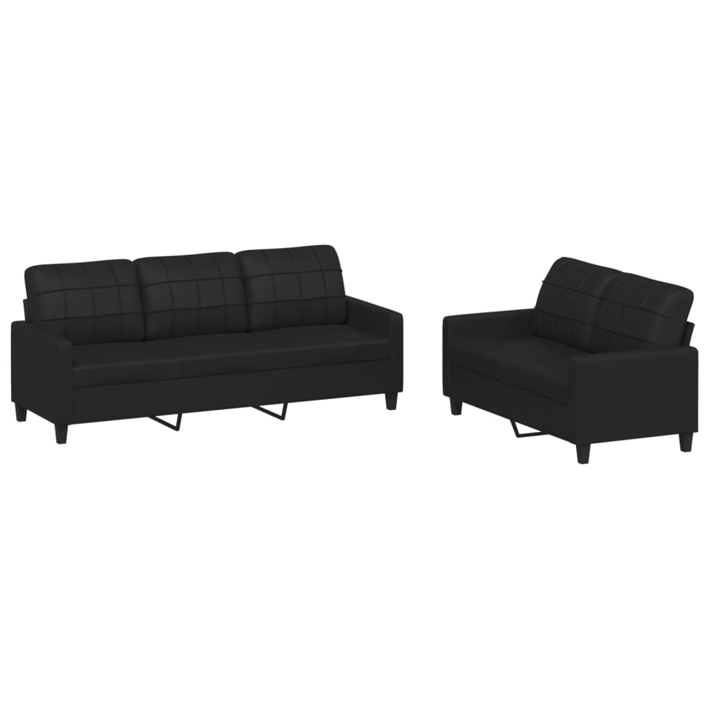 2 Piece Sofa Set with Cushions Black Faux Leather