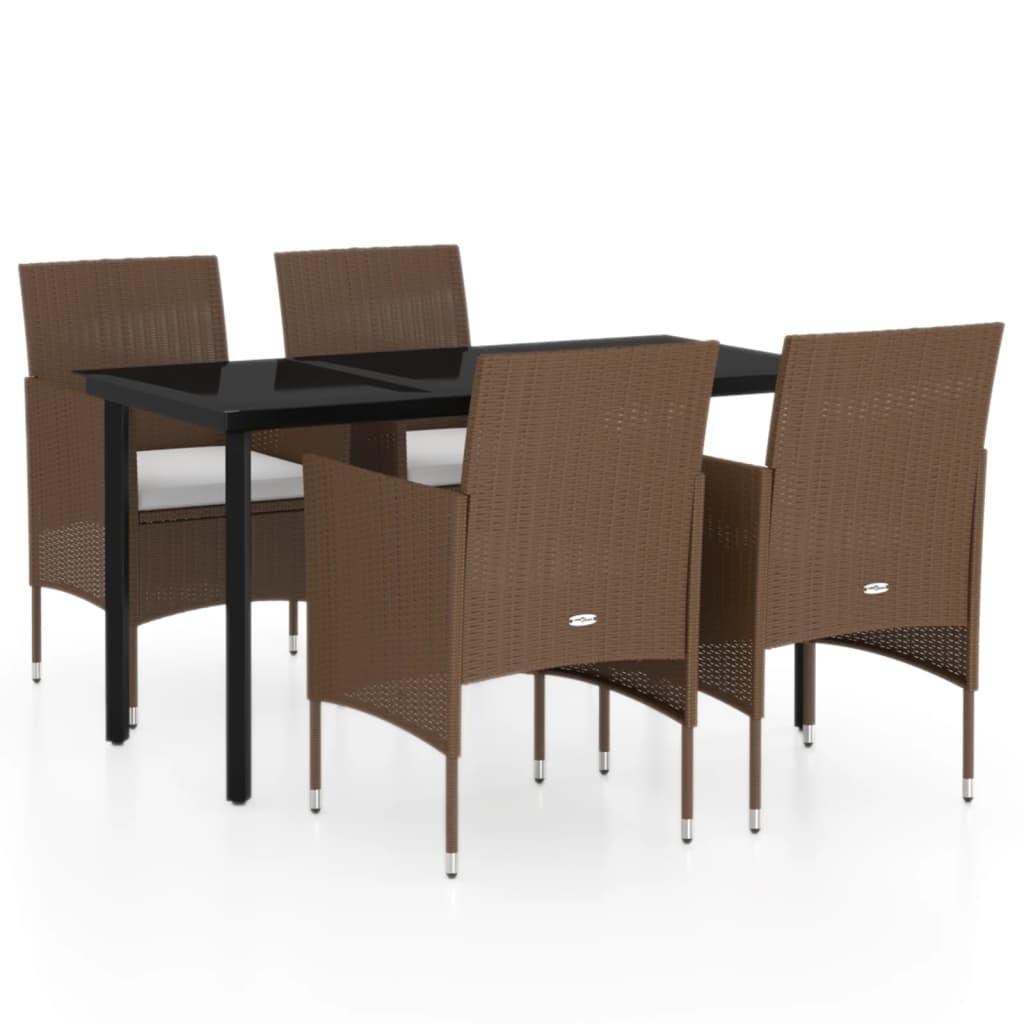 5 Piece Patio Dining Set with Cushions Brown and Black