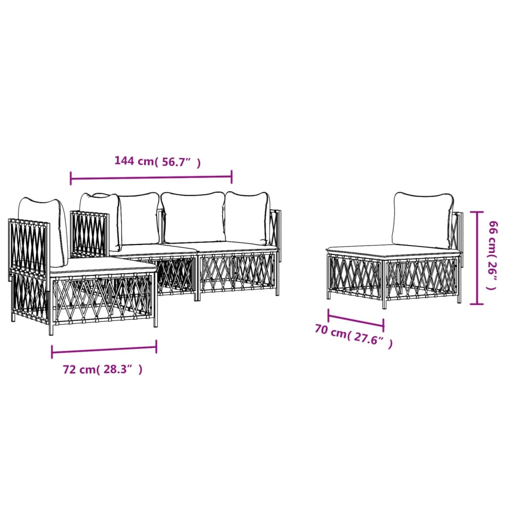 4 Piece Patio Lounge Set with Cushions White Steel