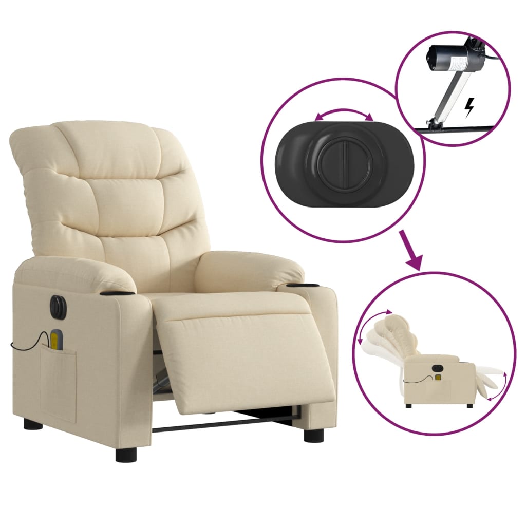 Electric Massage Recliner Chair Cream Fabric