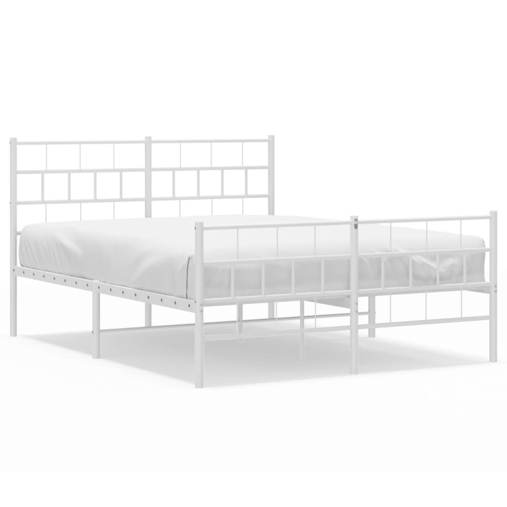 Metal Bed Frame without Mattress with Footboard White 53.1"x74.8"