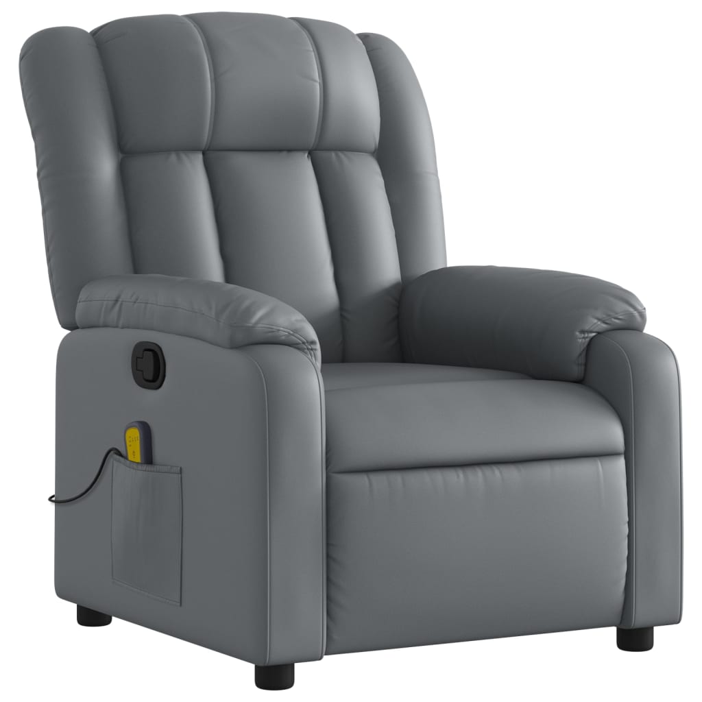 Massage Recliner Chair Gray Faux Leather