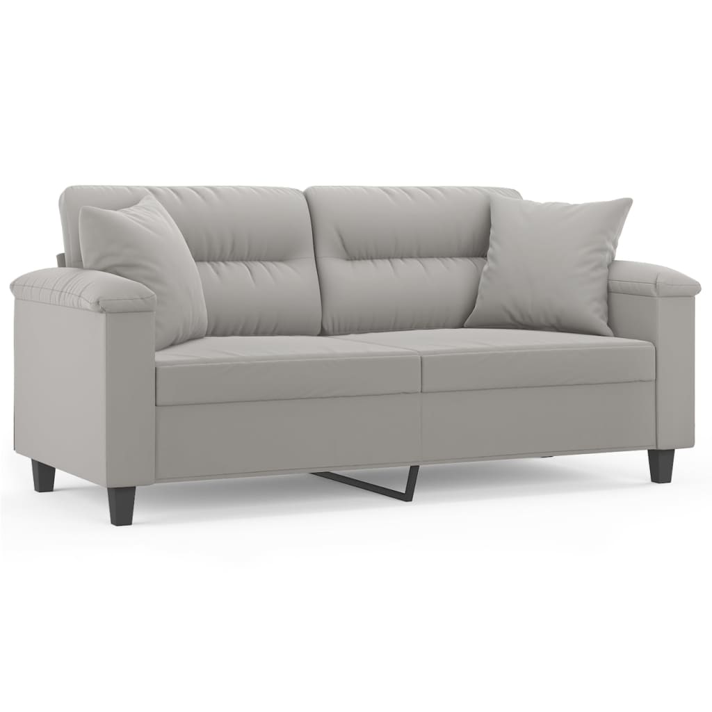 2-Seater Sofa with Pillows&Cushions Light Gray 55.1" Microfiber Fabric