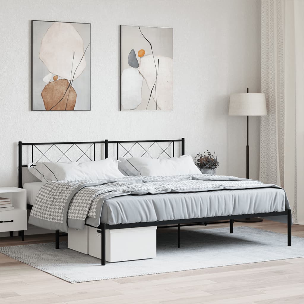 Metal Bed Frame without Mattress with Headboard Black 72"x83.9"