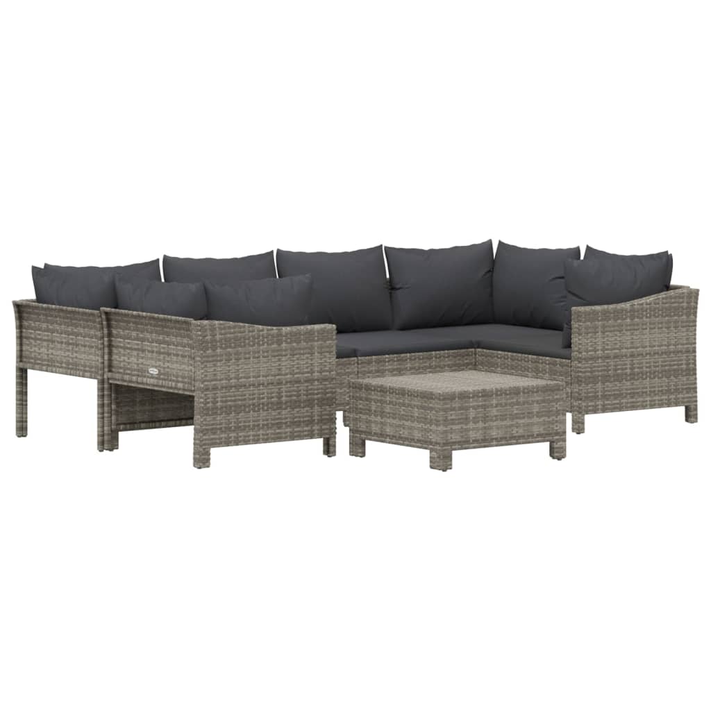 7 Piece Patio Lounge Set with Cushions Gray Poly Rattan