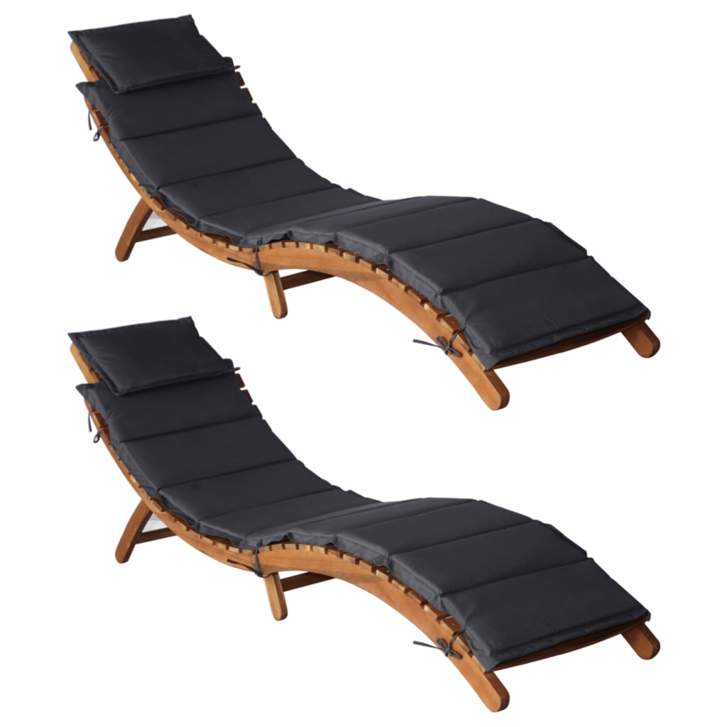 Sun Lounger with Cushion Solid Acacia Wood Cream