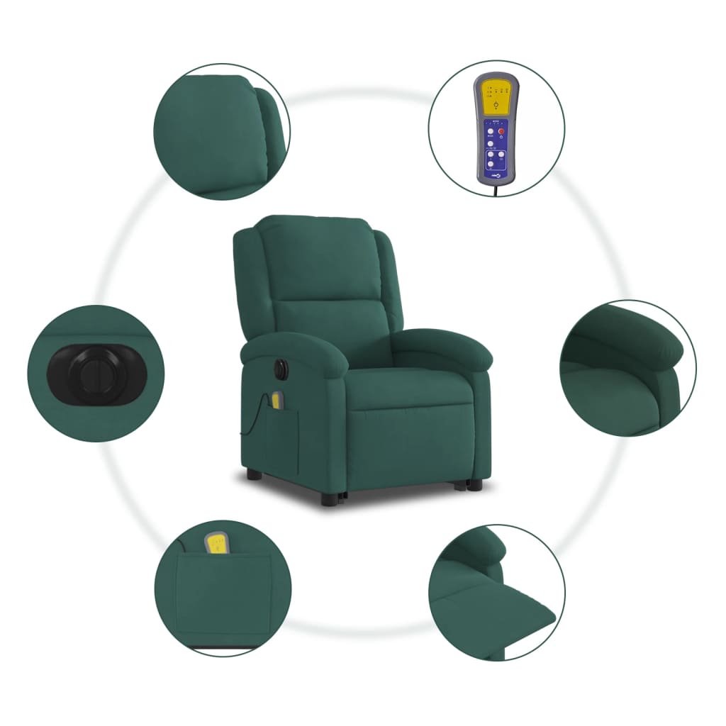 Electric Stand up Massage Recliner Chair Dark Green Velvet